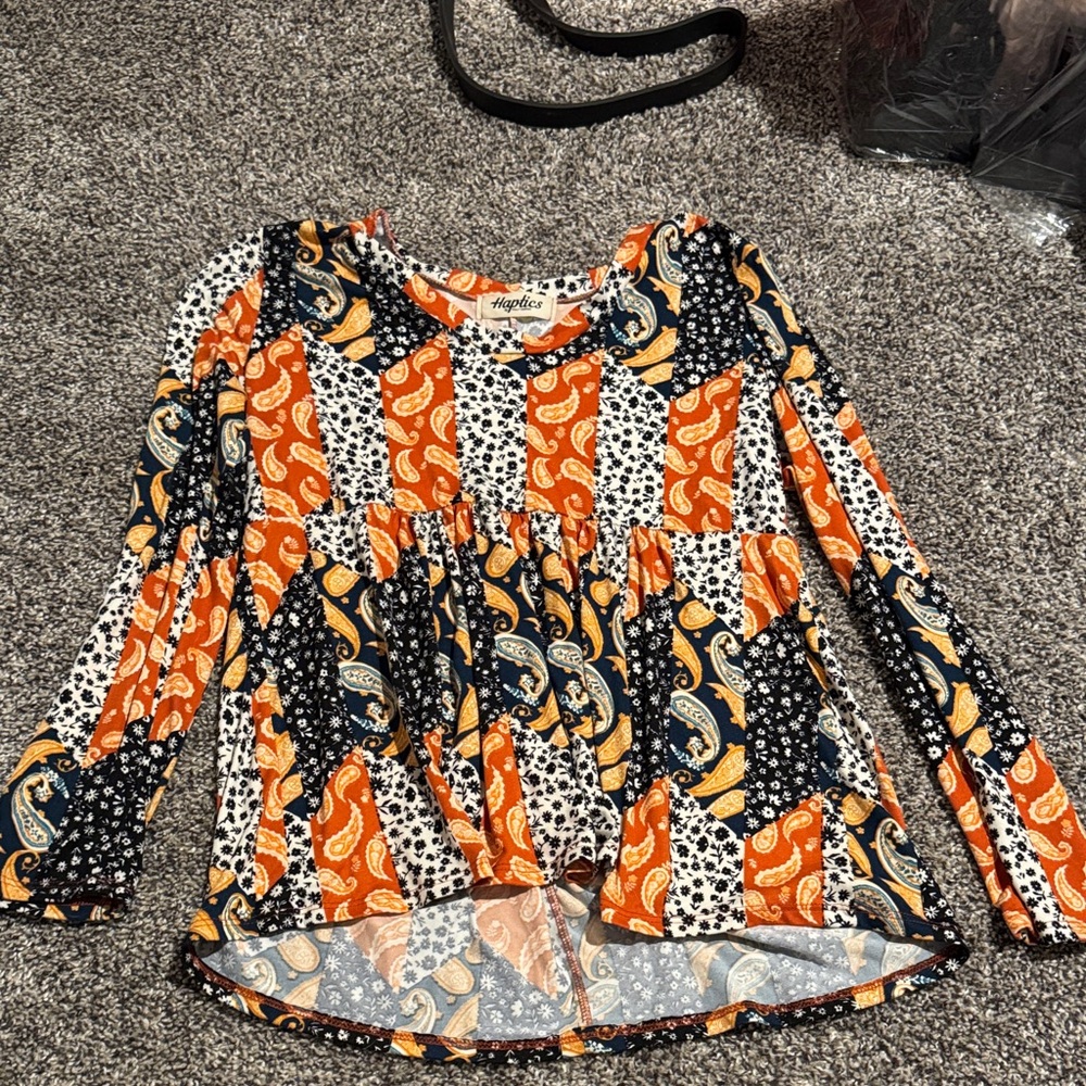 Bohemian Patchwork Blouse - Orange, Black, White